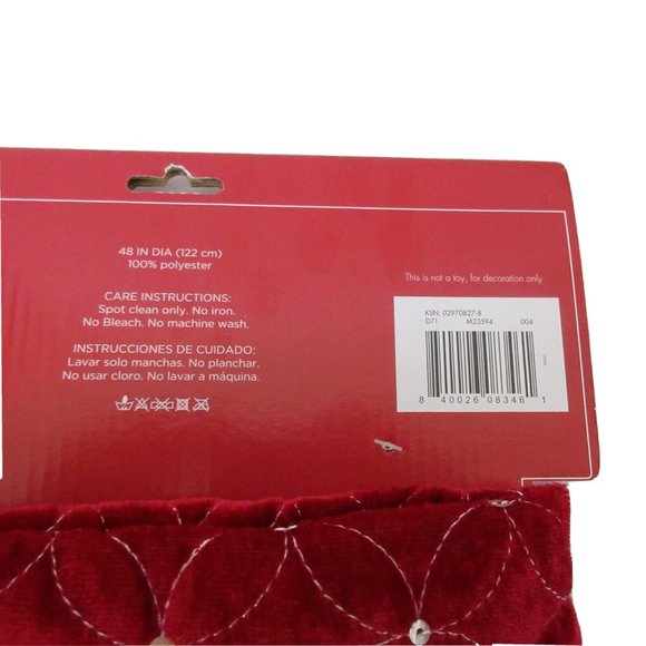 Trim A Home 48" Lightweight Red Tree Skirt Quilted with Sequins & Red Border - Picture 5 of 7